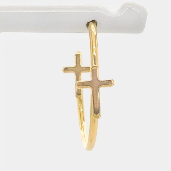 NEW 18K Gold Filled Double Cross Hoop Earrings - Picture 4 of 5
